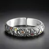 Pulseira de prata s999 pura com gravação de selo e flor Begônia Dourada, pulseira aberta simples, moda personalidade feminina