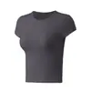 Camiseta Corta de Color Sólido Ajustada para Mujer, Cuello Redondo, Hombro Normal, Top Básico de Color Sólido, Alta Elasticidad, Transpirable, Para Uso Diario, Deportes, Top de Fitness