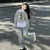 Conjunto de Moletom Duas Peças para Meninas, Novo Estilo Coreano Outono 2026, Blusa Infantil com Gola Dobrável, Jeans de Primavera e Outono para Meninas