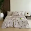 Conjunto de Colcha de Verão Estampada de Seda Gelada com Sensação Fresca de Quatro Peças para Dormitório de Estudante, Colcha de Verão Fresca para Uma Pessoa, Colcha Fina Lavável à Máquina