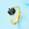 Anel de Pedra Preciosa Mais Vendido Transfronteiriço, Anel Feminino Zircônia Dourada com Seis Garras, Joia de Ouro de Areia Vietnamita Europeia e Americana para Mulheres