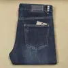 Calça Masculina de Poliéster Elástico de Algodão Grossa Azul Escuro para Outono e Inverno Jeans Masculino Reto Slim Branco Lavado