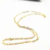 Corrente soldada a vácuo em ouro 18K, colar de corrente retangular de aço titânio, corrente cruzada achatada soldada, variedade