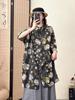 Camisa Estampada de Manga Tres Cuartos para Mujer Estilo Nuevo Primavera y Verano, Vestido Camisa de Algodón y Lino de Talla Grande Holgado con Cuello Alto de Longitud Media con Protección Solar