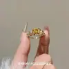 Anel Wrap-Around Cubo de Açúcar Laranja Totalmente Cravejado com Pedras Brilhantes, Design de Nicho de Luxo Leve, Sensação de Alto Padrão, Anel Irregular Versátil