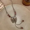 Collar de Pluma de Mariposa Estilo Retro Maillard para Mujer Cadena Larga para Suéter Accesorio Colgante Estilo Étnico Bohemio