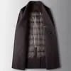 Abrigo de Lana Doble Cara para Hombre, Gabardina de Lana Cruzada para Otoño e Invierno con Forro Desmontable de Pluma de Ganso, Abrigo de Lana Cálido para Jóvenes