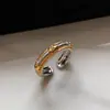 Pulsera Vintage de Oro Cepillado y Plata con Esmeralda y Diamante Anillo Abierto para Mujer Diseño Ajustable de Lujo Ligero Exquisito de Nicho