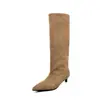 Botas de Caballero de Ante para Mujer Botas Altas Otoño Invierno Nueva Llegada Punta Fina Sin Cierre Tacón Fino Tacón Medio Botas Hasta la Rodilla Botas de Caña Recta para Mujer