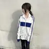 Sudadera de cuello alto a rayas de color bloqueado estilo American high street para hombre y mujer, chaqueta de béisbol estilo universitario de corte holgado para parejas para primavera y otoño