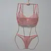 Roupa interior europeia e americana peito grande pequena perspectiva francesa cílios laço sutiã fino tanga cueca feminina terno atacado