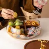 Prato de Frutas de Vidro Estilo Japonês Simples Tigela de Doces para Sala de Estar Prato de Frutas Secas Caixa de Armazenamento de Madeira Prato de Frutas Alto Suporte de Exibição para Armazenamento