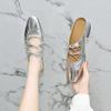 Sandalias Baotou Ropa de Exterior para Mujer 2025 Verano Nuevas Tira Hueca Tacón Bajo Chanclas Perezosas Estilo Atardecer Zapatos de Hada Pantuflas