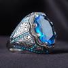 Anel de Liga de Diamante Artesanal Europeu e Americano Transfronteiriço Avó Zircônia Azul Azul Mar Adriático Anel Masculino Retrô