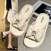 Verão Novo Roupa Exterior Chinelos de Laço Sandálias Plataforma Femininas Versátil Confortável Moda Praia Fada Sandálias Estilo Coreano