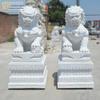 Escultura de Pedra de Par de Leões de Mármore Branco e Pedra Azul para Entrada de Casa, Ornamentos de Leão Pequenos e Grandes
