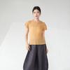Camiseta de Manga Corta para Mujer Miyake con un Diseño Único, Calidad Boutique, Cuello Solapa, Color Sólido, Sencilla, Versátil, sin Cierre, Top Casual para Viajar al Trabajo