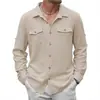 Camisas para Hombre de Algodón y Lino de Manga Larga con Doble Bolsillo, Estilo Japonés, Moda Casual para Vacaciones, Nuevas Europeas y Americanas Transfronterizas de Aliexpress