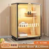 Villa para gatos jaula para gatos, lujosa casa de madera para gatos con puerta de cristal, casa para gatos con arenero integrado, nido para gatos transpirable y ahorrador de espacio