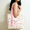 Bolsa de Lona Rosa Suave con Corazón para Mujer, Gran Capacidad, Sencilla y Versátil para Estudiantes, Viajes Diarios y Uso Cotidiano