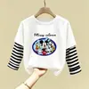 Camiseta de Algodão Puro Manga Longa Infantil Média/Grande Primavera e Outono Nova Blusa Solta para Meninas Estampada Desenho Animado de Menina Camada de Base Tendência