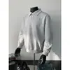 Sudadera gris oscuro con cuello para hombre, estilo primavera y otoño, camiseta base de manga larga de capa interior de alta gama, top retro americano con solapa