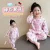 Pijama de Gato con Estampado de Dibujos Animados para Niñas Algodón Hilo Doble Cardigan de Manga Larga Conjunto de Ropa para el Hogar Bebé Nuevo Estilo Primavera y Otoño