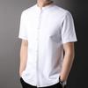 Camisa de lino 100% Hengyuanxiang para hombre, de manga corta, estilo chino, sencilla, con cuello con hebilla oscura, verano 2024