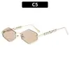 Nuevas gafas de sol metálicas poligonales de media montura estilo europeo y americano, gafas de sol para mujer transfronterizas decoradas con perlas, gafas de sol personalizadas