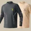 Top de fleece dupla face para outono e inverno com gola alta, camada interna unissex slim-fit para negócios, camisa base quente, camiseta masculina de manga longa