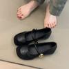 Sapatos Femininos Mary Jane Estilo Retrô Fivela de Uma Linha Salto Interno Boca Rasa Para Trabalho Bico Redondo Francês Sapatos Casuais Baixos