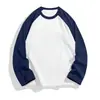 Camisa básica masculina com color blocking simples, adequada para jovens estudantes artísticos, mangas raglan, cores contrastantes, corte solto, unissex, manga longa, estilo americano
