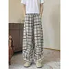 Moda masculina de otoño, pantalones casuales de cuadros deconstruidos estilo retro americano para hombres y adolescentes, pantalones versátiles holgados de estilo coreano hasta el suelo