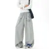 Pantalones deportivos de algodón para hombre con cordón y estampado de letras estilo americano, estilo callejero de otoño, con bolsillos para guantes, pantalones largos casuales de moda