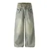 Jeans de Retazos Estampado de Leopardo Retro Americano con Doble Cintura para Hombres y Mujeres, Nuevo Diseño Primavera 2026 Pantalones Rectos de Pierna Ancha