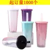 Taza de Plástico Multicolor Taza para Bebidas Frías Doble Capa Espesa de Plástico Agujero Grande 24oz Taza de Burbujas