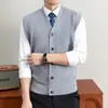 Cardigan de Tricô Masculino Aberto nas Costas Casual Solto Roupa para Idosos Sem Mangas Cardigan Suéter Masculino Outono