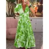 2024 Nuevo Talla Grande Super Hada Alta Elasticidad Cuello en V Vestido Floral Vacaciones en la Costa Falda de Playa Falda Larga Holgada