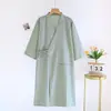 Kimono de Estilo Japonés para Mujer Bata de Noche Primavera y Otoño Algodón Puro Verano Delgado Atado a Cordones Longitud Media Holgada Bata Sudadera