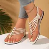 Sapatos rasos femininos plus size transfronteiriços em estoque, novo estilo romano, modernos e versáteis, sandálias slip-on peep-toe com elástico atrás