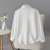 Otoño 2025 Nuevo Estilo 100 kg Tallas Grandes Camisa Elegante de Manga Larga para Mujer Color Sólido Cuello Camisero Blusa 7876