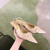 Sandalias de Tacón Alto de 7 cm Estilo Celebridad de Internet para Alargar las Piernas, Tacón Fino, Lazo, Punta Fina, Zapatos de una Sola Tira sin Espalda para Mujer, Tacones Altos Versátiles de Verano
