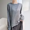 Suéter tejido casual de lana aterciopelada con cuello redondo y manga larga para mujer, camisa base holgada y fina, nuevo top de otoño e invierno