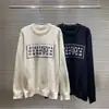 Logo de letras por toda la prenda, Suéter de punto con cuello redondo, Top casual holgado unisex, Estilo europeo y americano, Corte holgado