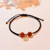Pulseira de Ágata Vermelha Natural Feminina Trançada à Mão com Corda Vermelha Corda de Mão para Homens e Mulheres Melhor Amigo de Casal Feijão Acácia Presente de Tanabata