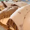 Juego de Ropa de Cama de Cuatro Piezas de Vellón de Leche Grado A para Madre y Bebé Sábana Gruesa de Invierno Funda de Edredón Franela Cálida Tres Piezas 4 Juegos