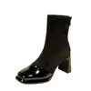 Elegantes Botines de Tacón Grueso con Punta Redonda, Estilo Otoño e Invierno, Tacones Altos, Novedad Principios de Otoño 2025, Botines Cortos para Mujer, Botines de Primavera y Otoño