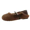 Nuevos zapatos peludos para mujer con cadenas, zapatos de algodón slip-on de perlas de invierno, mocasines cálidos de felpa con lazos, Mary Jane 2026