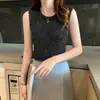 Camisola de Seda Brillante para Mujer con Base de Tejido de Seda Helada, Sin Mangas, Verano, Blanco, Talla Única, Albaricoque, Negro