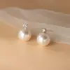 Brincos de Tarraxa Nalan S925 Prata Esterlina com Diamante Único e Pérola Swarovski, Brincos de Design de Nicho Estilo Ins Exquisitos e Simples M07889